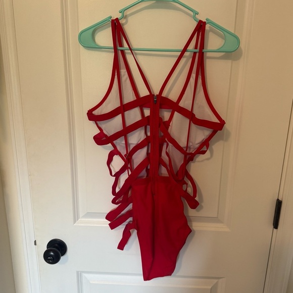 Red Strappy One-Piece Swimsuit - Picture 3 of 8